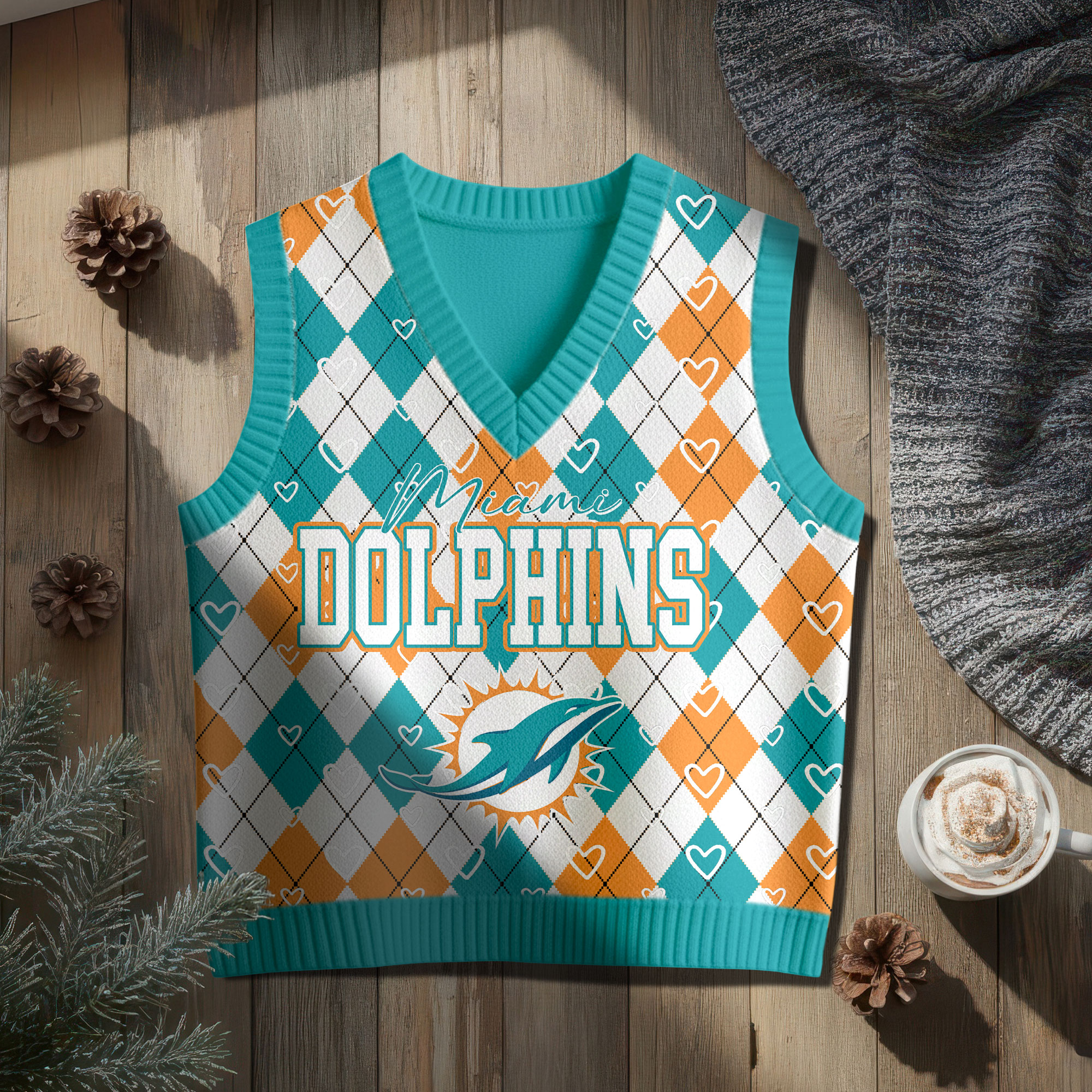 Miami Dolphins | Premium NFL Argyle Knit Sweater Vest - Image 2
