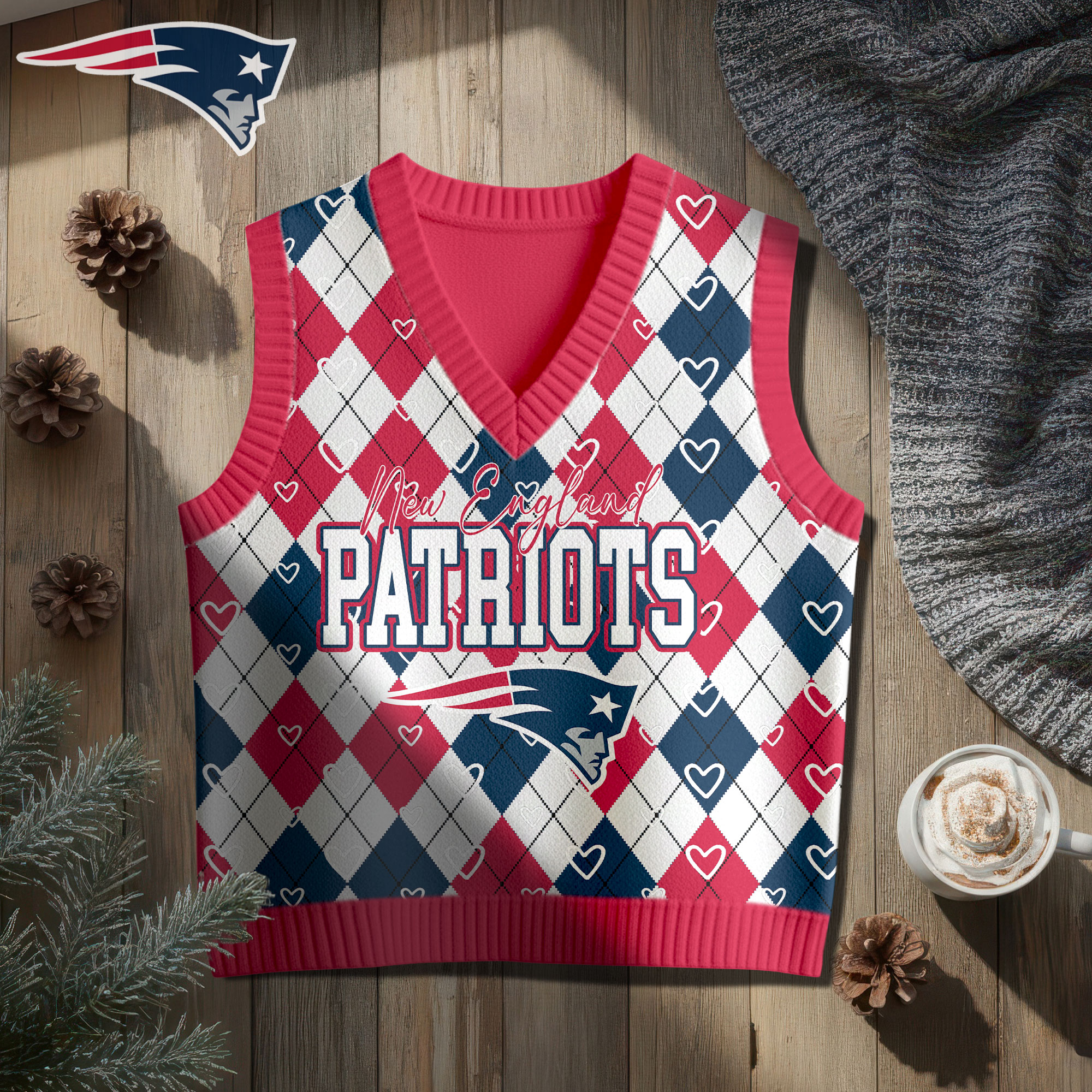 New England Patriots | Premium NFL Argyle Knit Sweater Vest