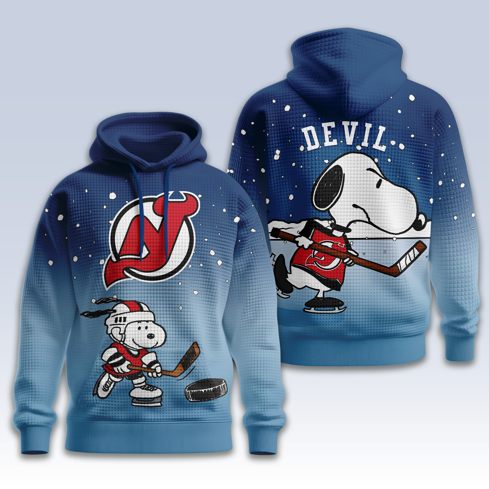 New Jersey Devils | Premium NHL Snoopy Hockey 3D Waffle Hoodie TD - Image 2