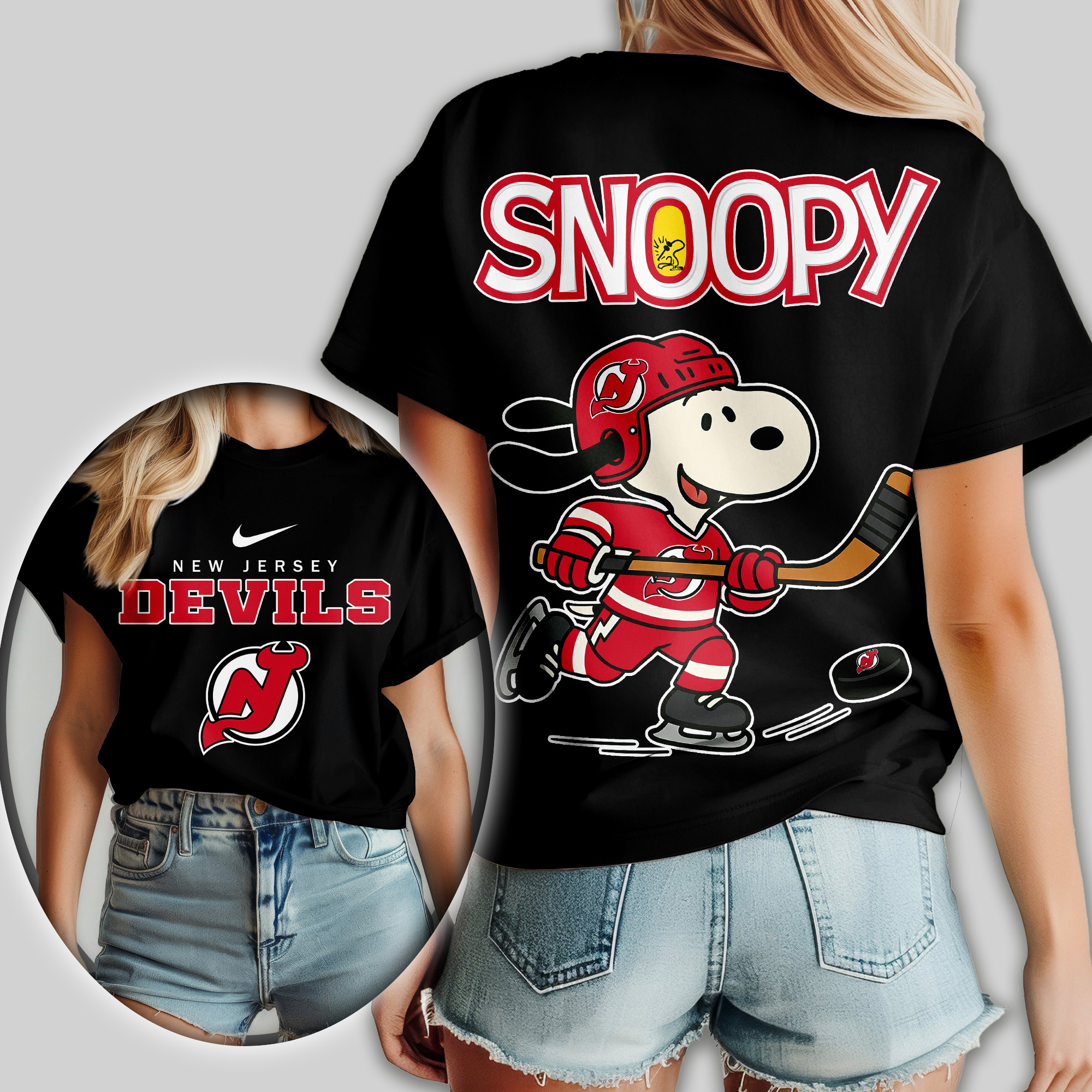 New Jersey Devils | Premium NHL Snoopy Hockey Women Shirt - Image 2