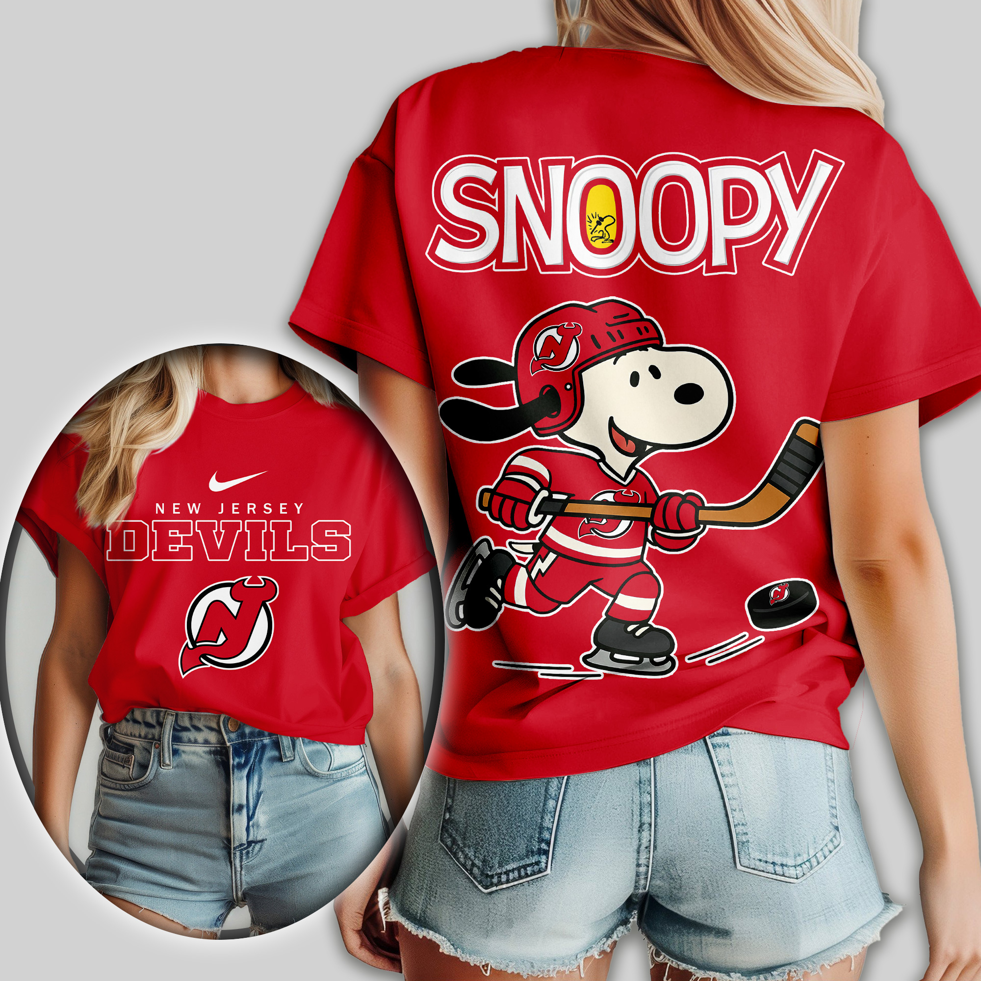 New Jersey Devils | Premium NHL Snoopy Hockey Women Shirt - Image 3