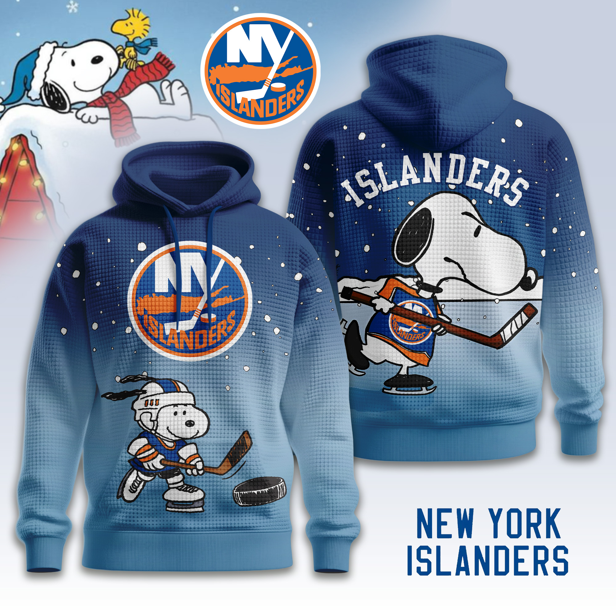 New York Islanders | Premium NHL Snoopy Hockey 3D Waffle Hoodie TD