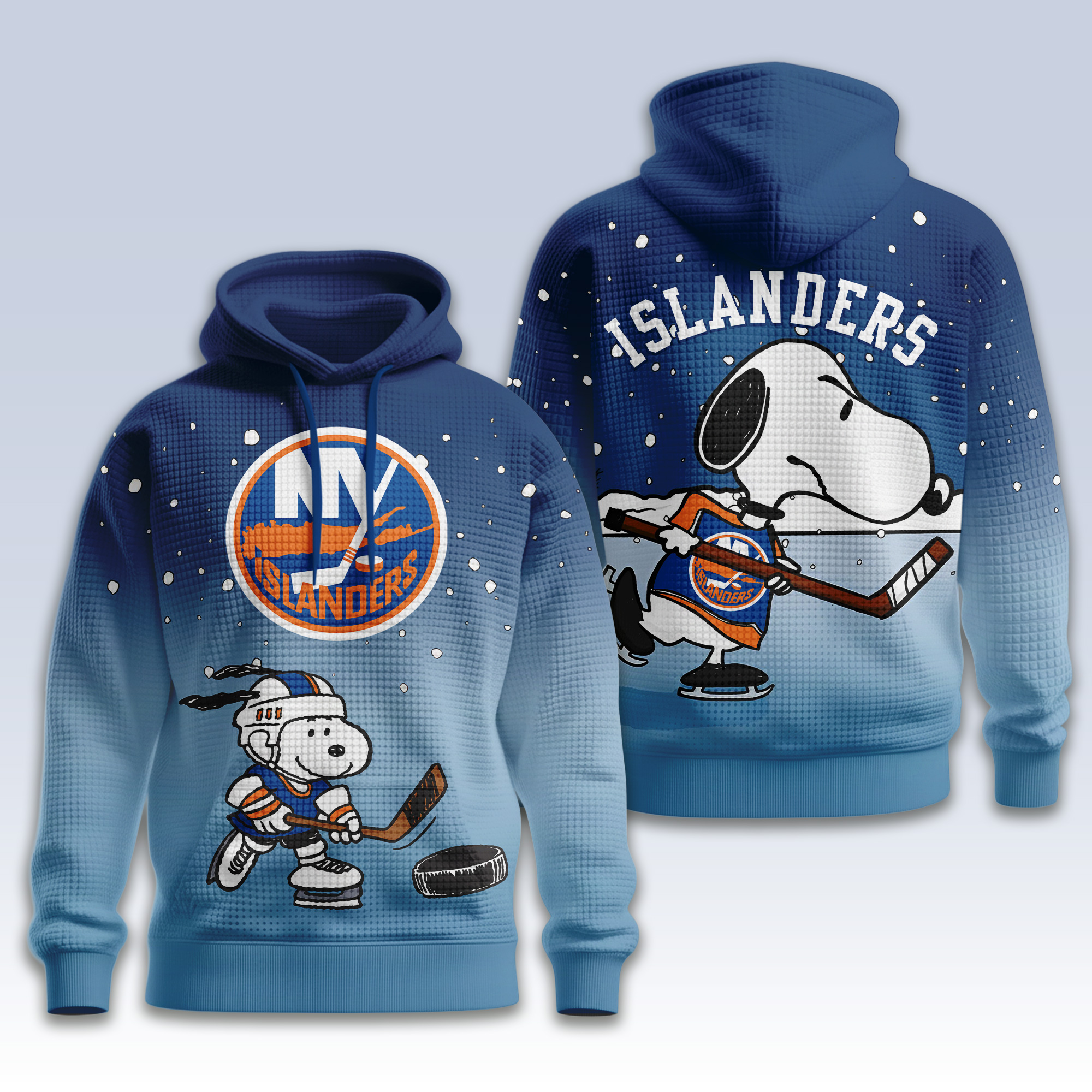 New York Islanders | Premium NHL Snoopy Hockey 3D Waffle Hoodie TD - Image 2