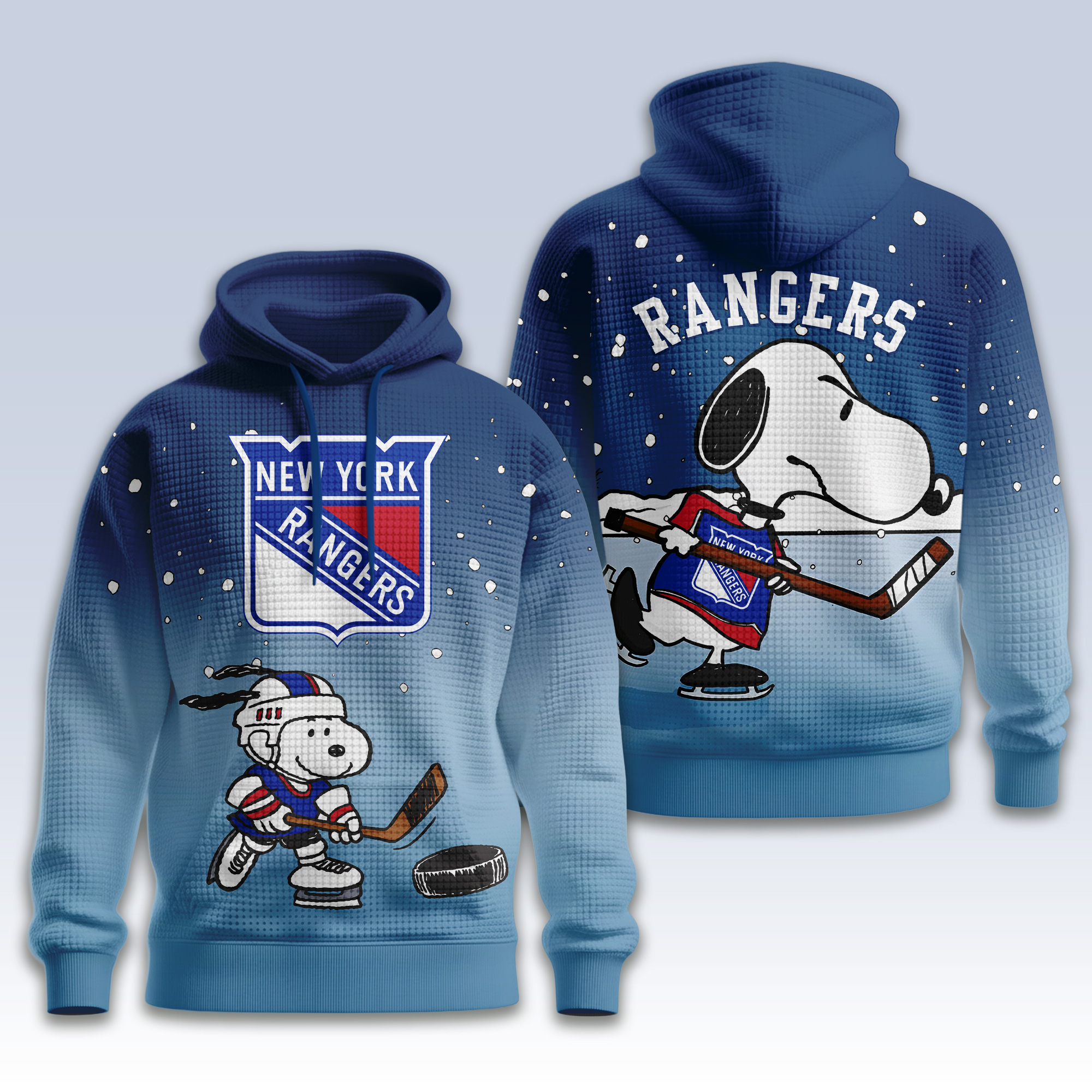 New York Rangers | Premium NHL Snoopy Hockey 3D Waffle Hoodie TD - Image 2