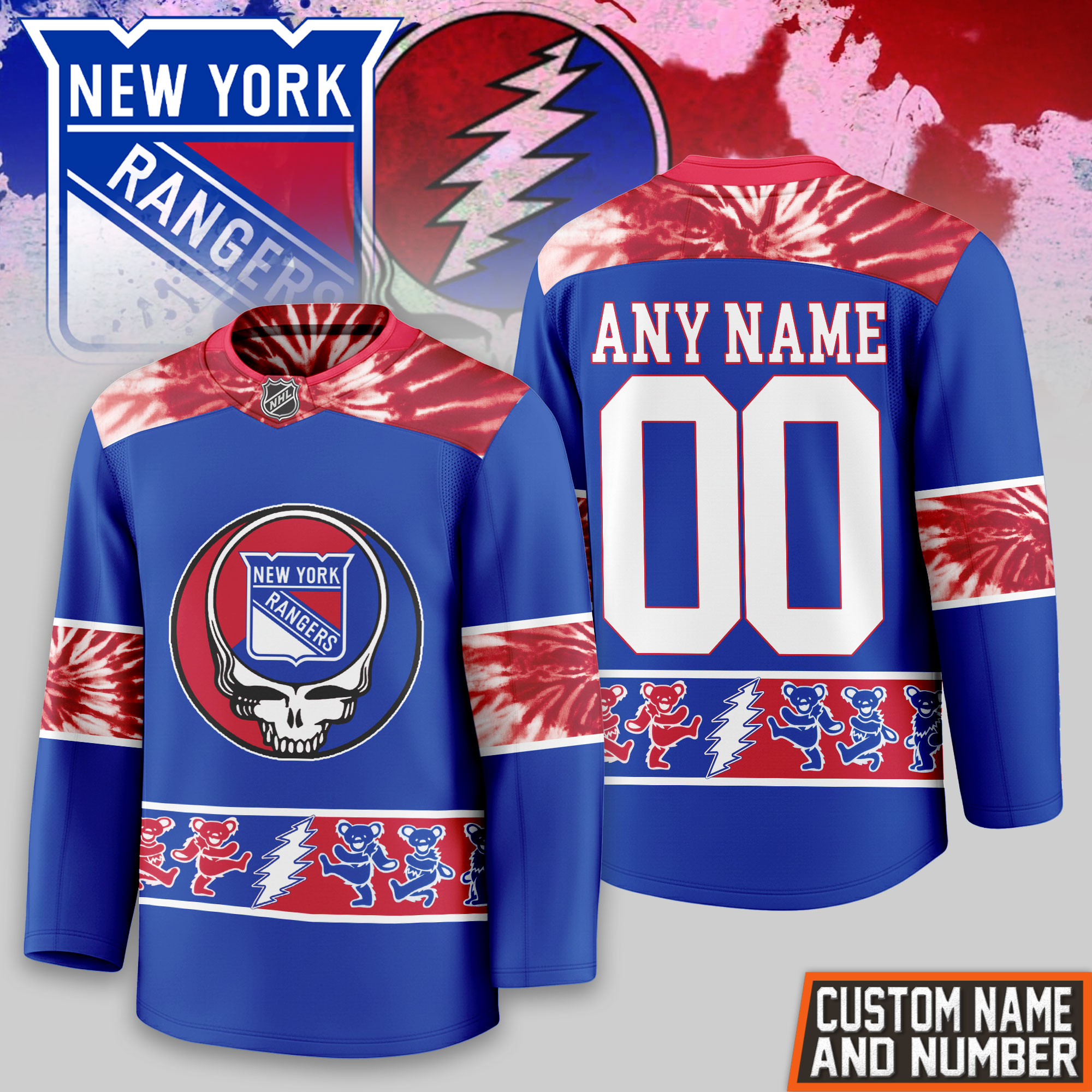 New York Rangers | Premium NHL Tie-Dye Skull Hockey Jersey