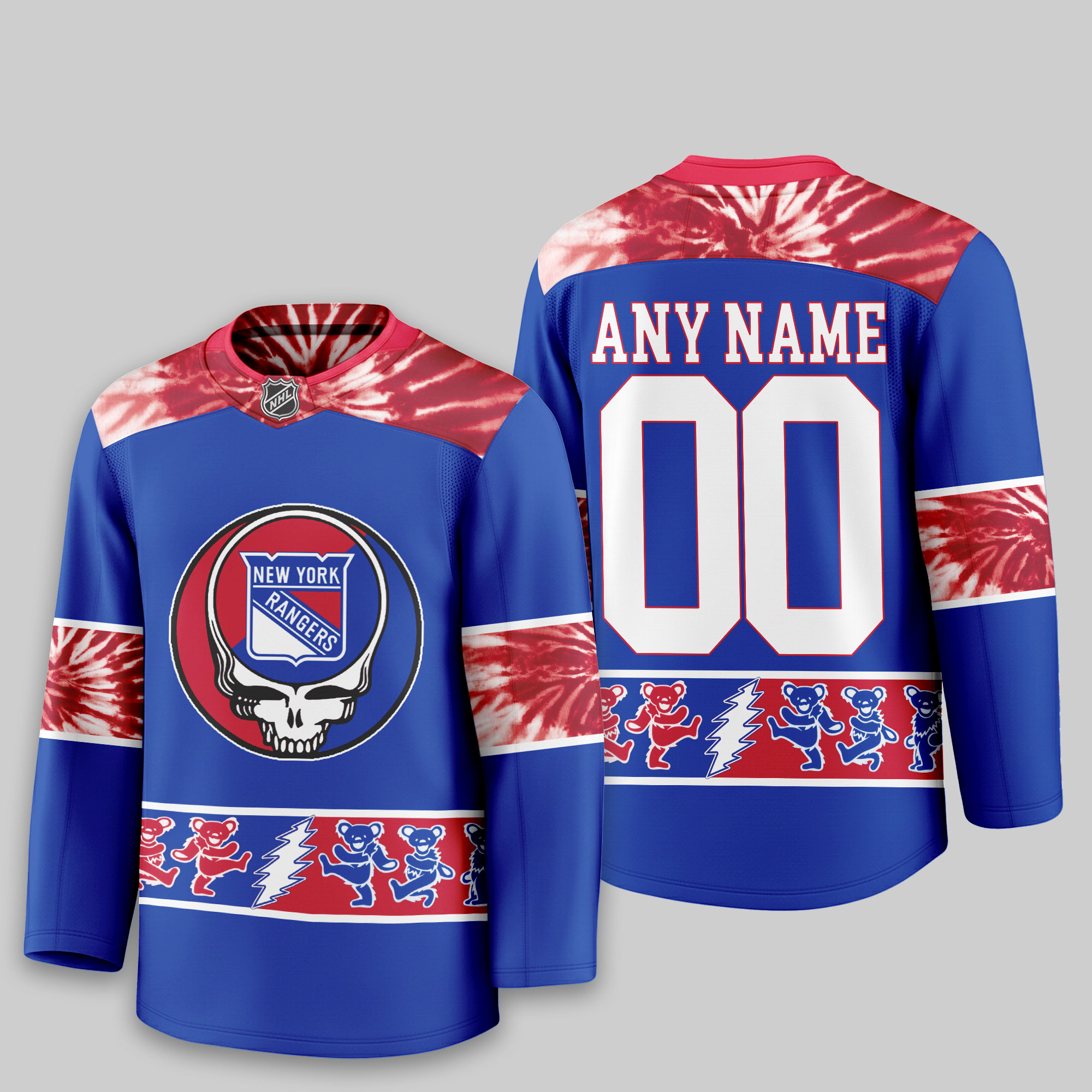 New York Rangers | Premium NHL Tie-Dye Skull Hockey Jersey - Image 2