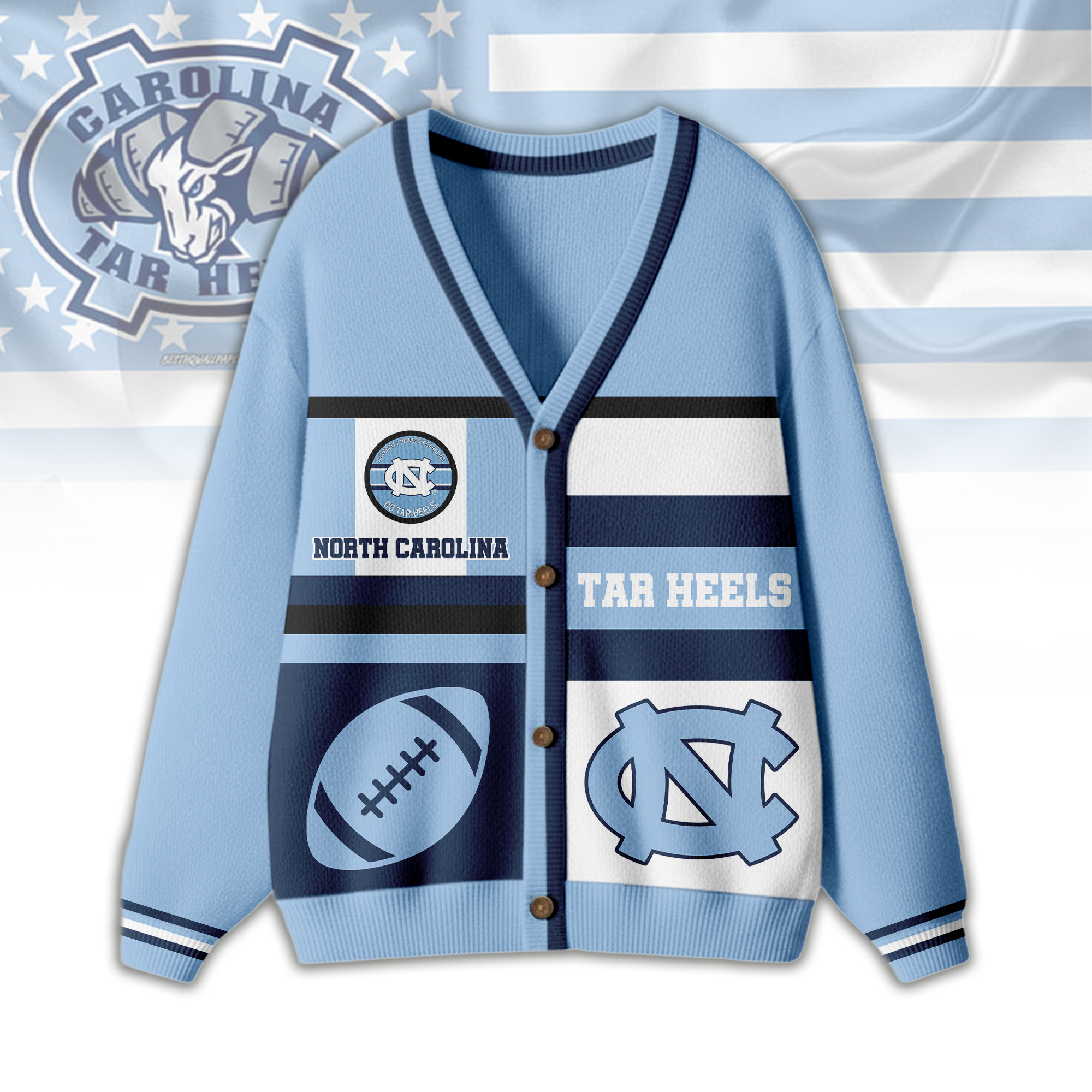 North Carolina Tar Heels | Premium NCAA Game Day Striped Knit Cardigan