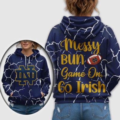 Alternative view of Notre Dame Fighting Irish | Premium NCAA Messy Bun Game On 3D Hoodie