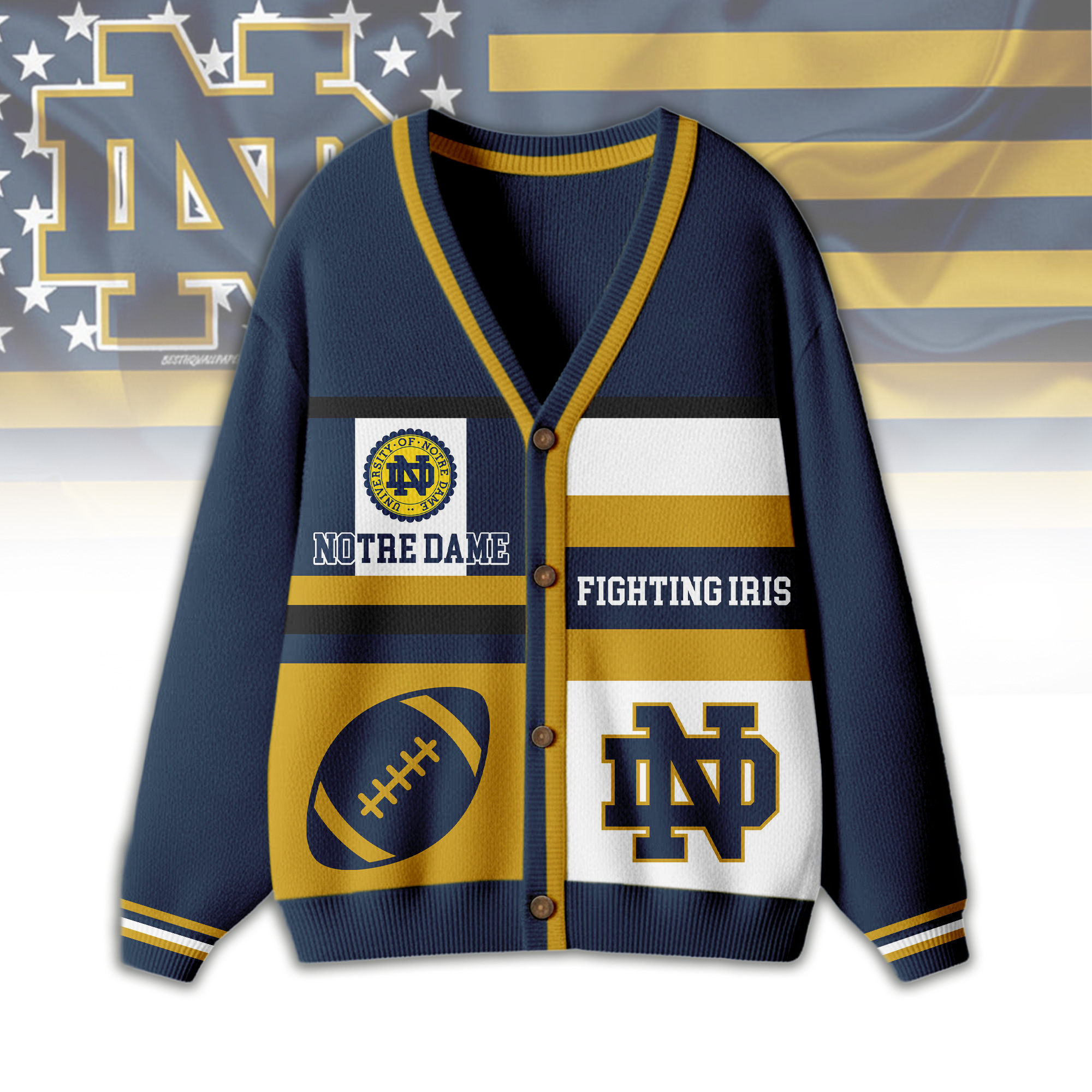 Notre Dame Fighting Irish | Premium NCAA Game Day Striped Knit Cardigan