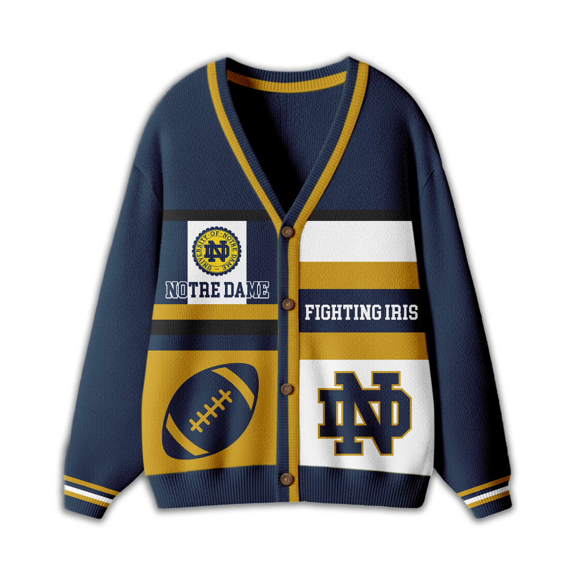 Notre Dame Fighting Irish | Premium NCAA Game Day Striped Knit Cardigan - Image 2