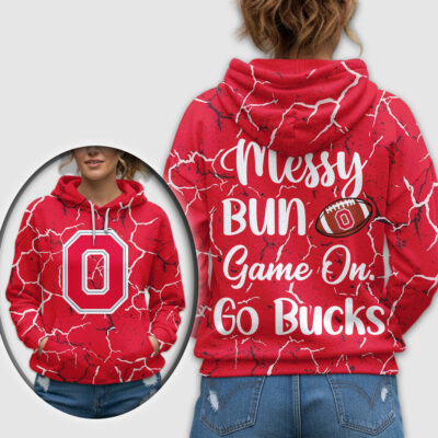 Alternative view of Ohio State Buckeyes | Premium NCAA Messy Bun Game On 3D Hoodie
