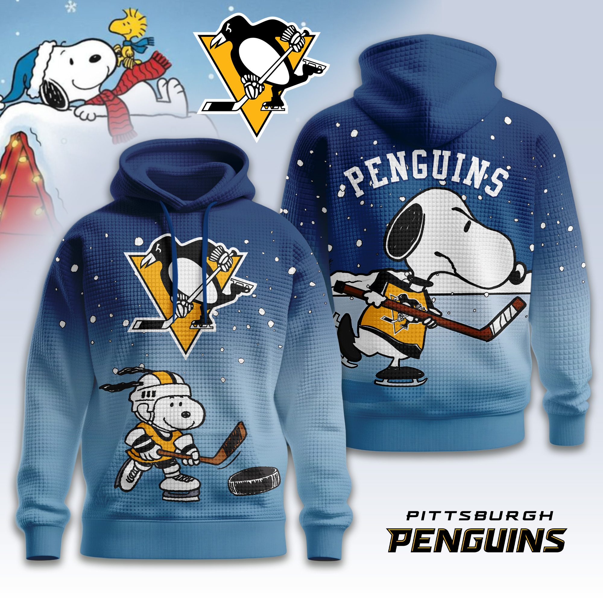 Pittsburgh Penguins | Premium NHL Snoopy Hockey 3D Waffle Hoodie TD