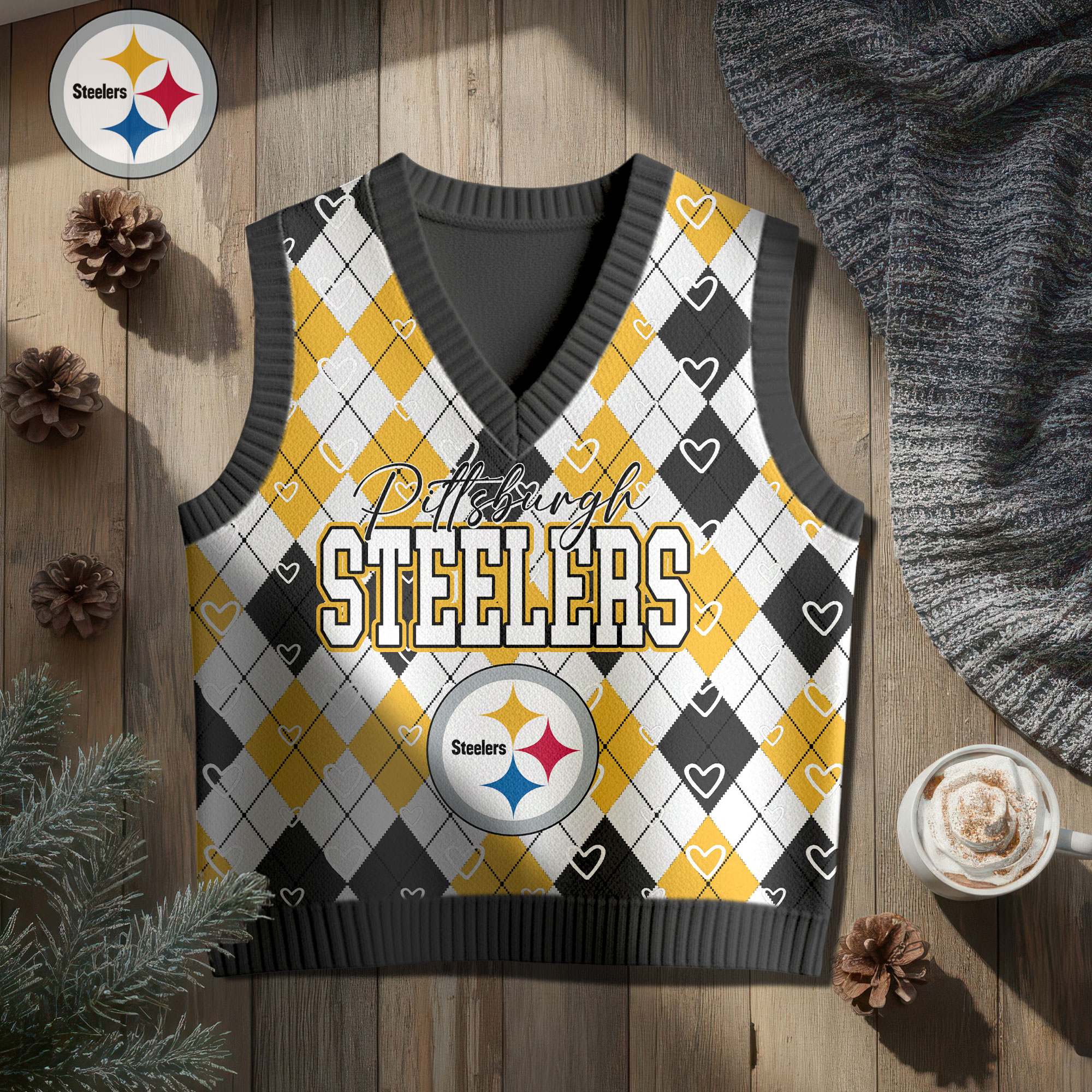 Pittsburgh Steelers | Premium NFL Argyle Knit Sweater Vest