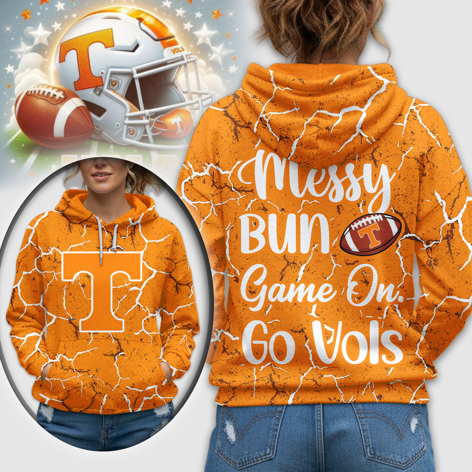 Tennessee Volunteers | Premium NCAA Messy Bun Game On 3D Hoodie