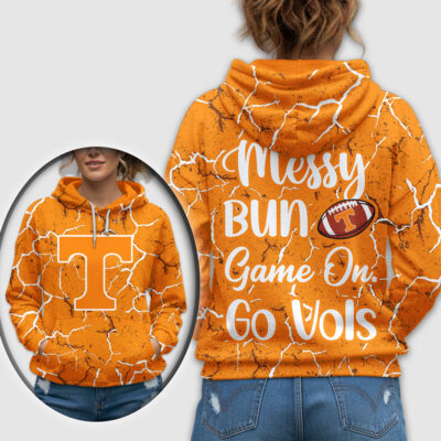 Alternative view of Tennessee Volunteers | Premium NCAA Messy Bun Game On 3D Hoodie