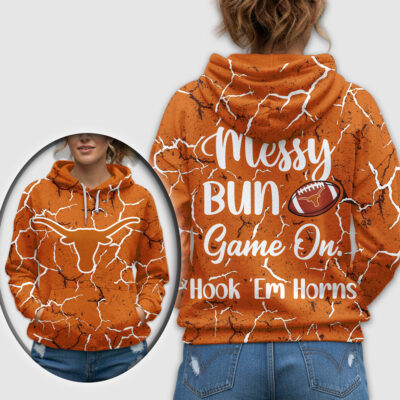 Alternative view of Texas Longhorns | Premium NCAA Messy Bun Game On 3D Hoodie