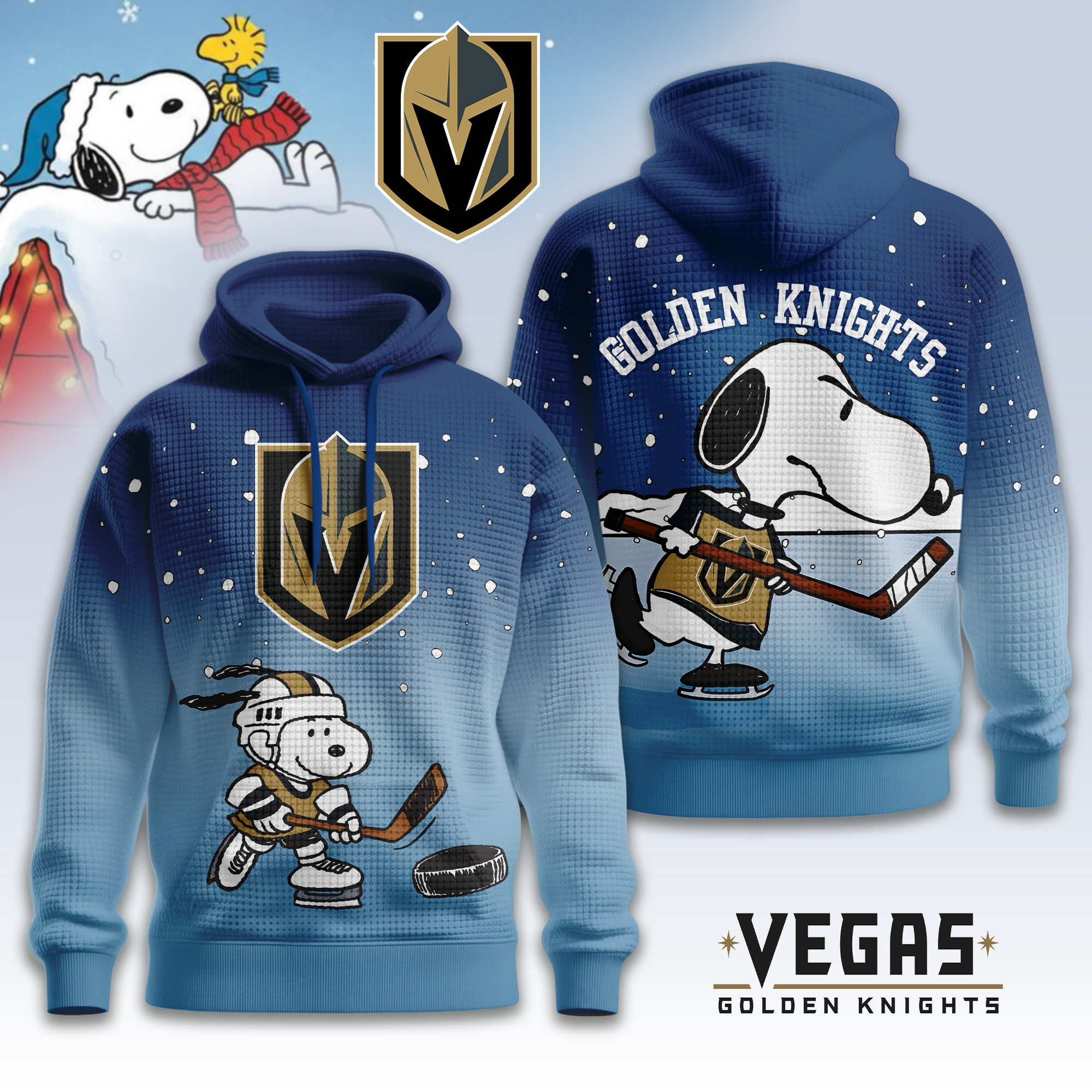 Vegas Golden Knights | Premium NHL Snoopy Hockey 3D Waffle Hoodie TD