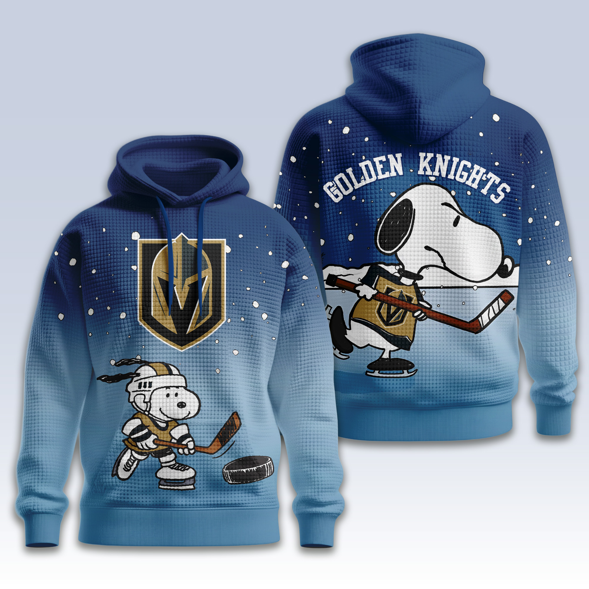 Vegas Golden Knights | Premium NHL Snoopy Hockey 3D Waffle Hoodie TD - Image 2