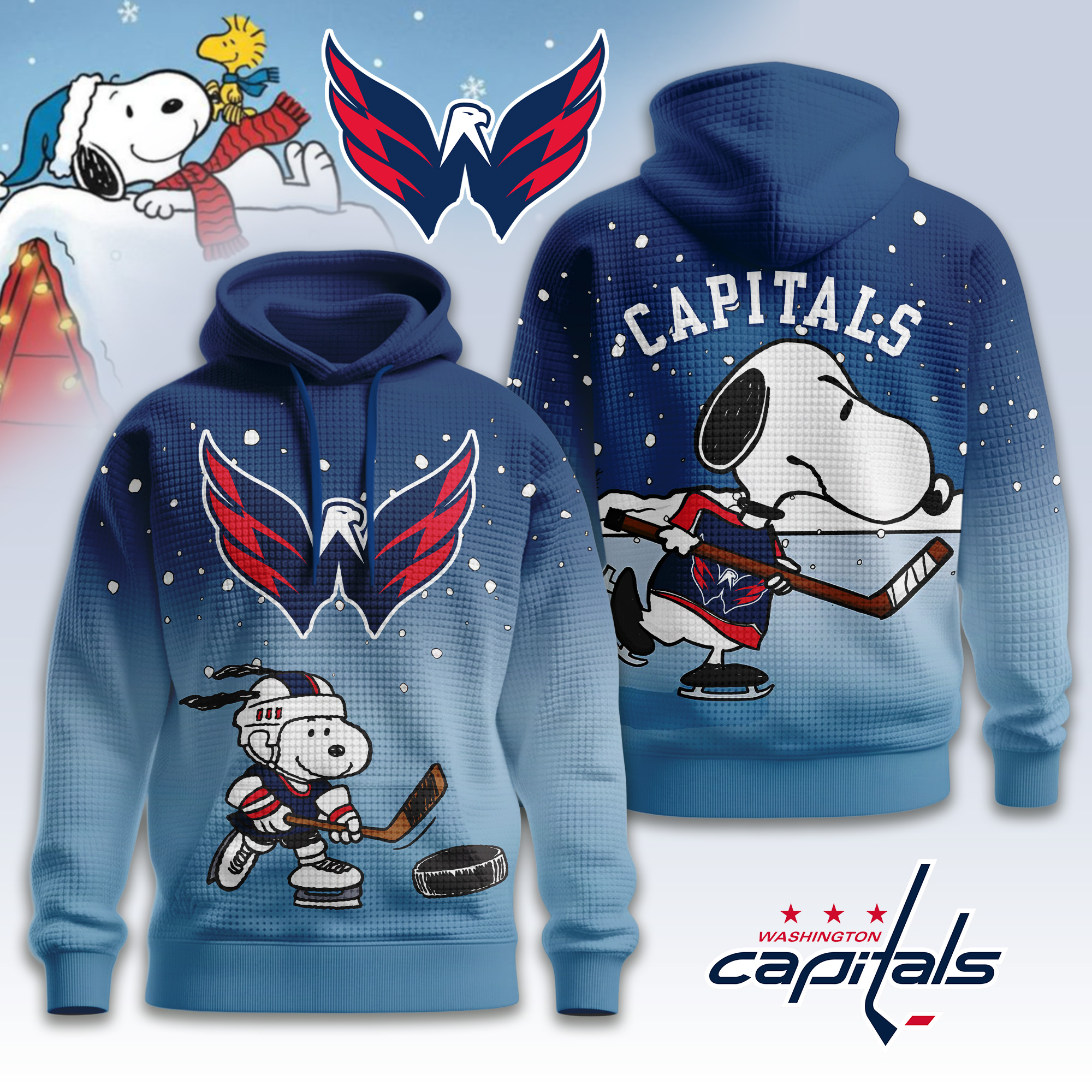 Washington Capitals | Premium NHL Snoopy Hockey 3D Waffle Hoodie TD