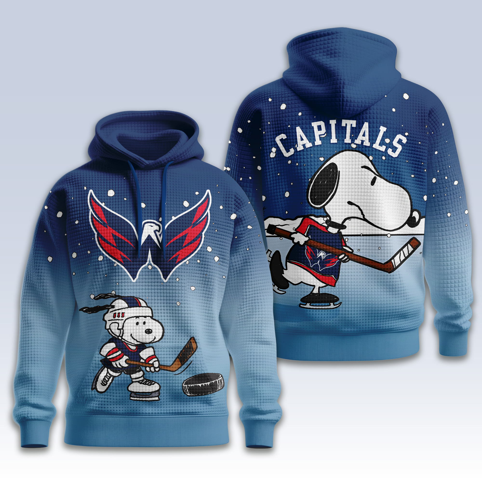 Washington Capitals | Premium NHL Snoopy Hockey 3D Waffle Hoodie TD - Image 2