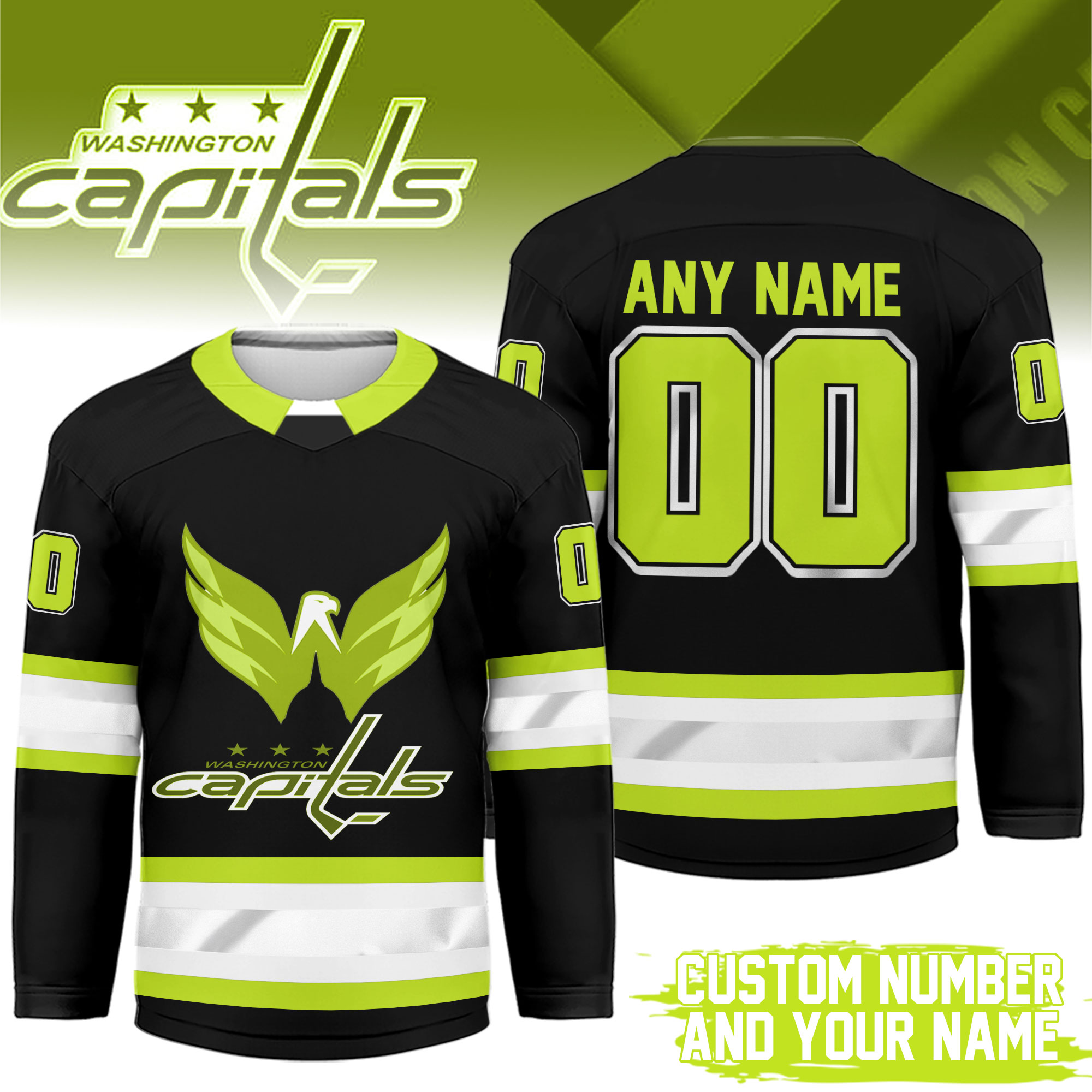 Washington Capitals | Premium NHL Hi-Vis Hockey Spirit Custom Name and Number Jersey